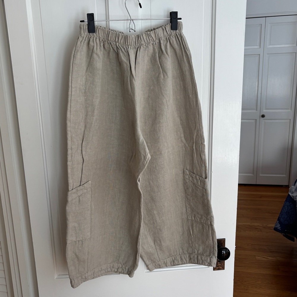 bryn Walker Tan Linen Wide Leg Pants Medium